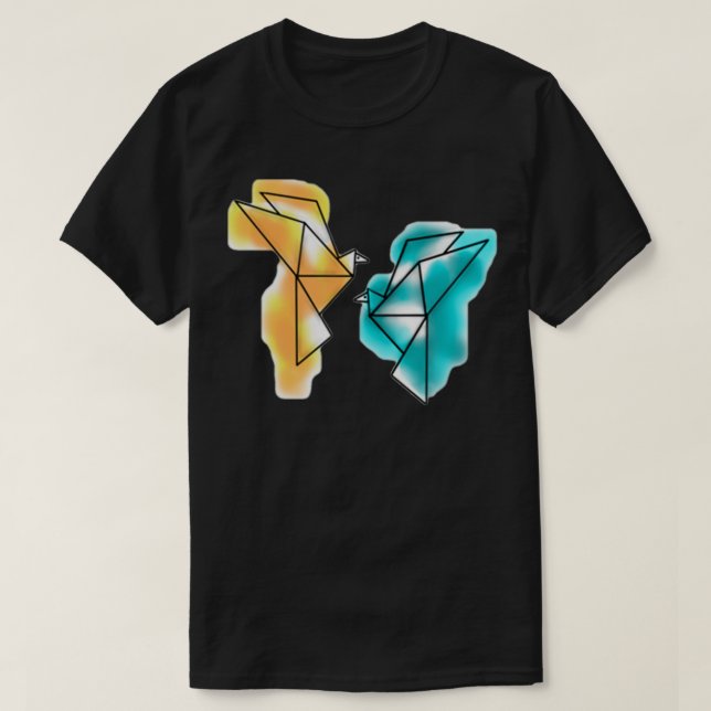 Geometric Watercolor Paper Birds T-Shirt (Design Front)