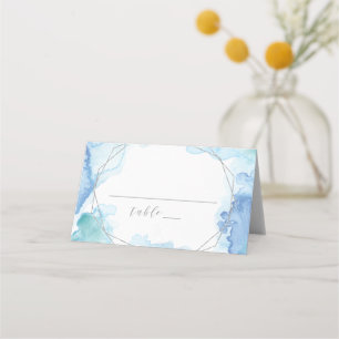 Geometric Watercolor   Silver Wedding Place Card