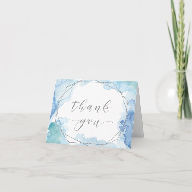 Geometric Watercolor | Silver Wedding Thank You Card (Front)