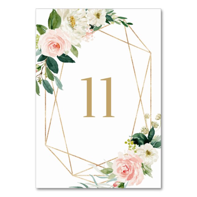 Geometric Watercolor Spring Blooms Table 11 Table Number (Front)