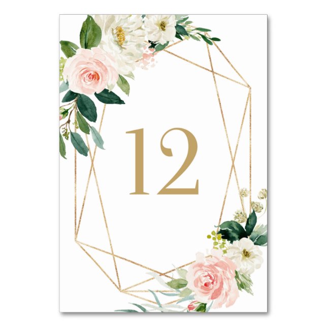 Geometric Watercolor Spring Blooms Table 12 Table Number (Front)