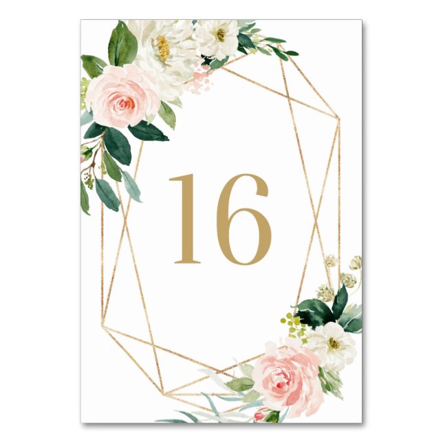 Geometric Watercolor Spring Blooms Table 16 Table Number (Front)
