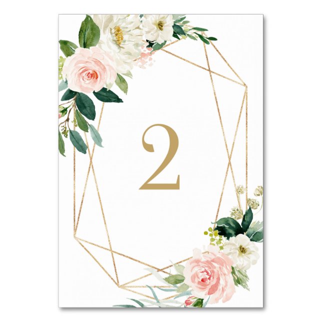 Geometric Watercolor Spring Blooms Table 2 Wedding Table Number (Front)