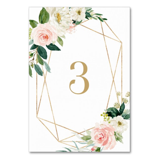 Geometric Watercolor Spring Blooms Table 3 Wedding Table Number (Front)