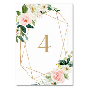 Geometric Watercolor Spring Blooms Table 4 Wedding Number