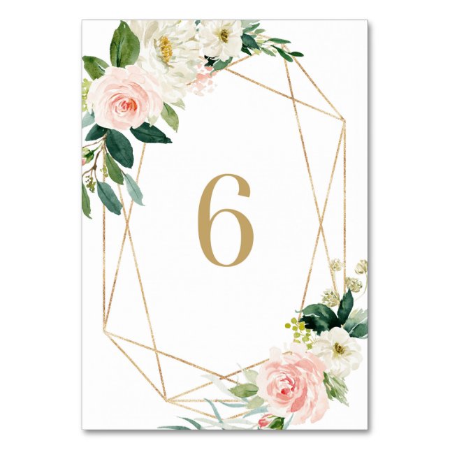 Geometric Watercolor Spring Blooms Table 6 Wedding Table Number (Front)