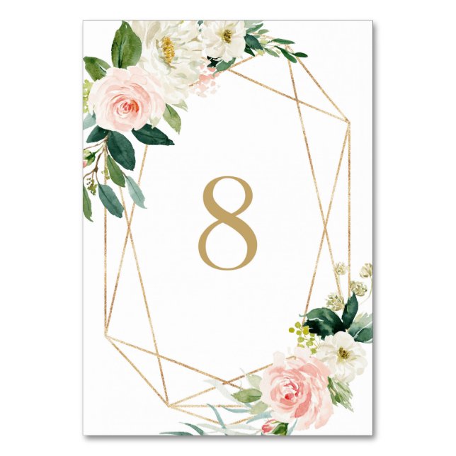 Geometric Watercolor Spring Blooms Table 8 Wedding Number (Front)