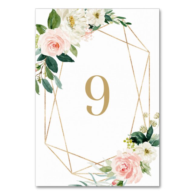 Geometric Watercolor Spring Blooms Table 9 Wedding Number (Front)