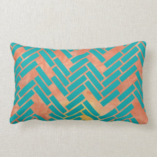 Geometric Watercolor Sunset with Teal Pillow