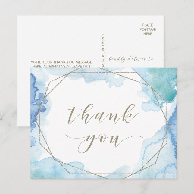 Geometric Watercolor Thank You Postcard (Front/Back)