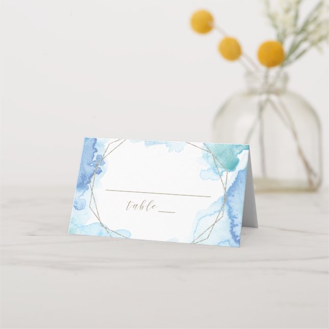 Geometric Watercolor Wedding Place Card (Front)