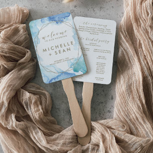 Geometric Watercolor Wedding Program Hand Fan