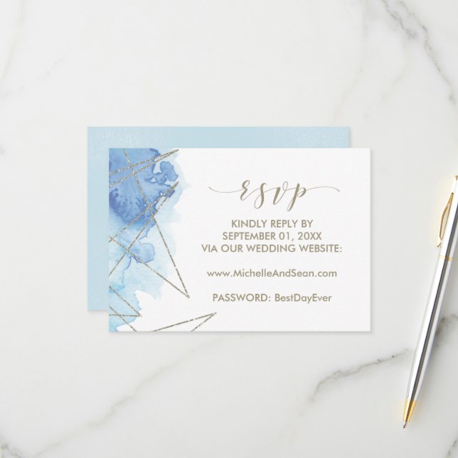 Geometric Watercolor Wedding Website RSVP Card (Front/Back In Situ)