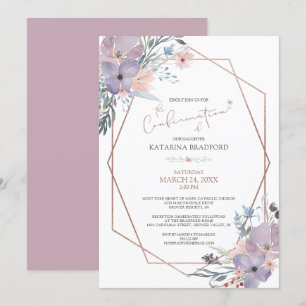 Geometric Watercolor Wildflower Lilac Confirmation Invitation