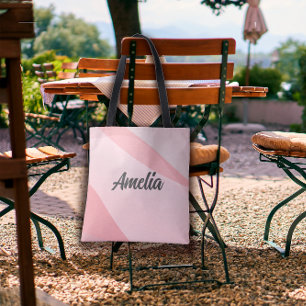 Geometric wave pastel  pink rose-colour with name  tote bag