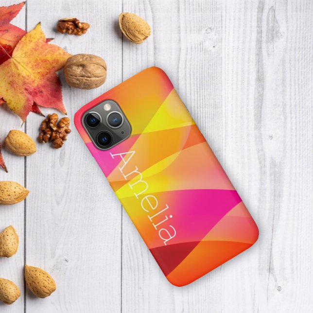 Geometric wave yellow magenta orange with name Case-Mate iPhone case (Creator Uploaded)