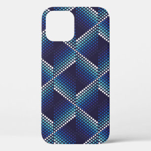 Geometric wavy seamless pattern with dots in blue iPhone 12 case