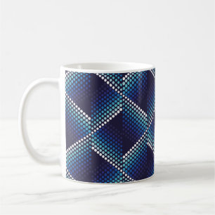 Geometric wavy seamless pattern with dots in blue coffee mug
