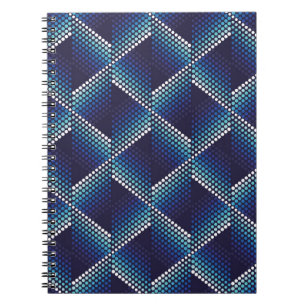 Geometric wavy seamless pattern with dots in blue notebook