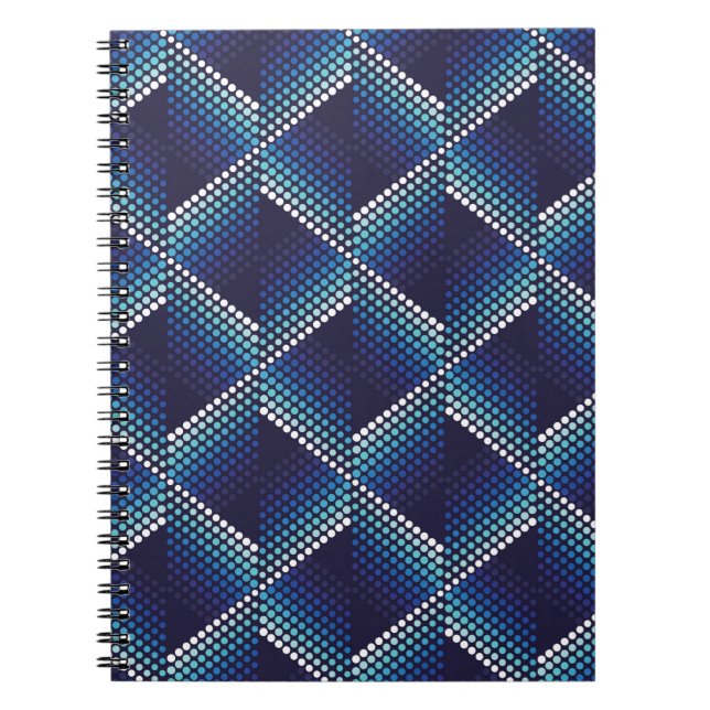 Geometric wavy seamless pattern with dots in blue  notebook (Front)