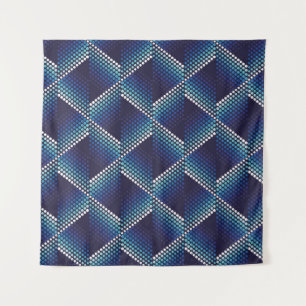 Geometric wavy seamless pattern with dots in blue tapestry