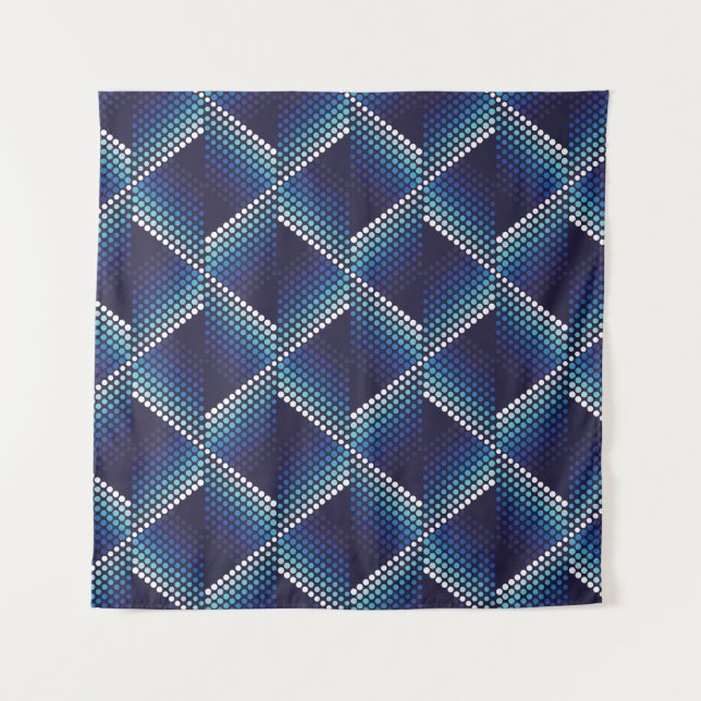 Geometric wavy seamless pattern with dots in blue  tapestry (Front)
