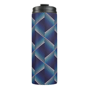 Geometric wavy seamless pattern with dots in blue thermal tumbler