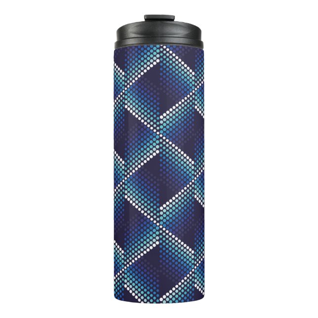 Geometric wavy seamless pattern with dots in blue  thermal tumbler (Front)