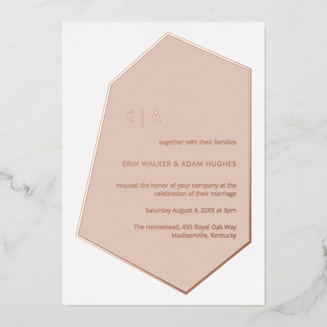 Geometric Wedding Gem Dusty Pink Rose Gold  Foil  (Front)