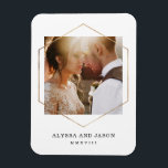 Geometric | Wedding Photo and Roman Numeral Date Magnet<br><div class="desc">This ultra modern magnet design features your favourite wedding photo with a faux gold geometric frame overlay,  and your names along with your wedding date in Roman numerals.</div>