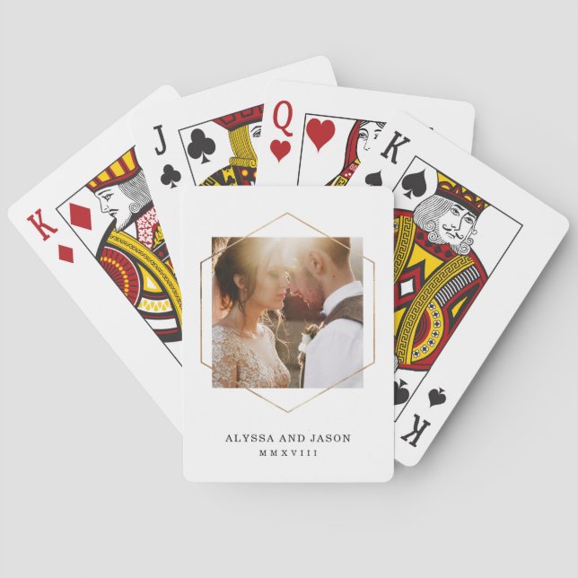 Geometric | Wedding Photo and Roman Numeral Date Playing Cards (Back)