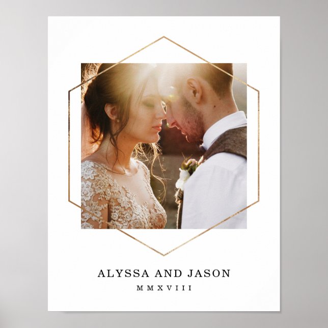 Geometric | Wedding Photo and Roman Numeral Date Poster (Front)