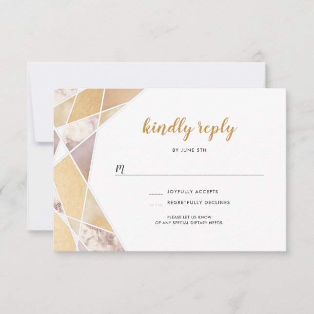 Geometric wedding rsvp | faux gold marble (Front)