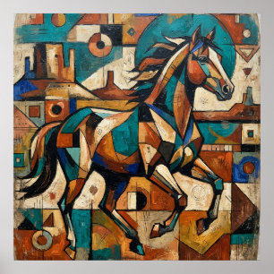 Geometric Western Horse Poster