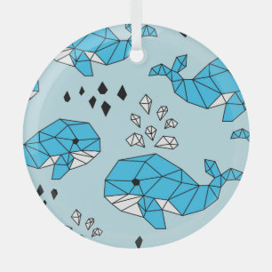 Geometric Whale: Cute Seamless Pattern Glass Tree Decoration