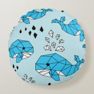 Geometric Whale: Cute Seamless Pattern Round Cushion