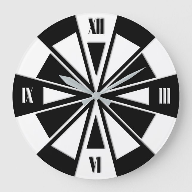 Geometric wheel pattern - black and white large clock (Front)