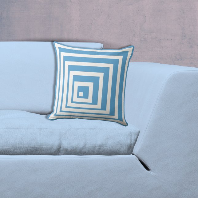 Geometric White & Blue Corner Pattern Cushion (Geometric White & Blue Corner Pattern Throw Pillow)
