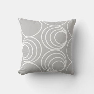 Geometric White Circle Silver Grey Modern Abstract Cushion