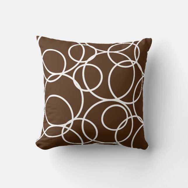 Geometric White Circles Abstract Modern Brown Cushion (Front)