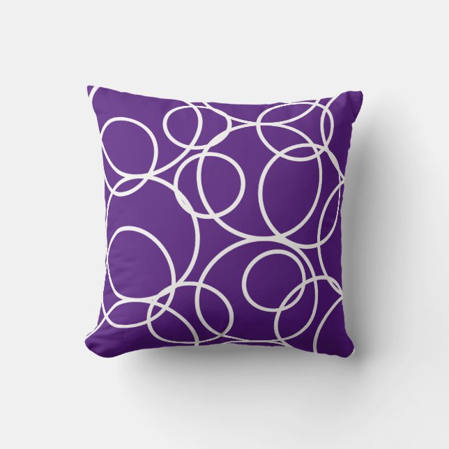 Geometric White Circles Abstract Modern Purple Cushion (Front)