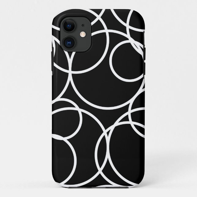 Geometric White Circles Black Modern Abstract Case-Mate iPhone Case (Back)