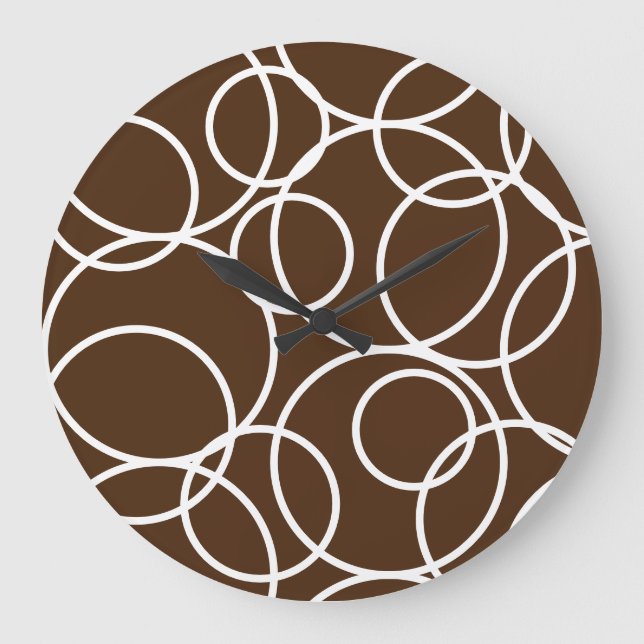 Geometric White Circles Brown Modern Abstract Large Clock (Front)