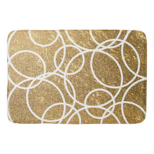 Geometric White Circles Gold Glitter Abstract Bath Mat