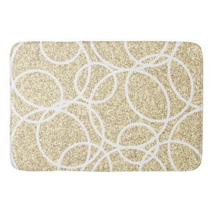 Geometric White Circles Gold Glitter Abstract Bath Mat