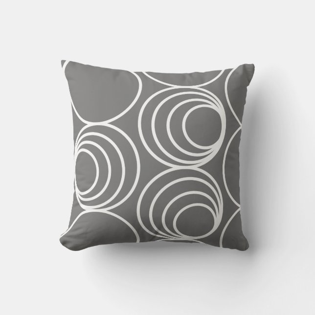 Geometric White Circles Grey Modern Abstract Cushion (Front)
