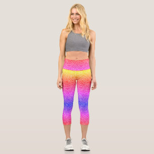 Geometric White Curvy lines on Blue Capri Leggings