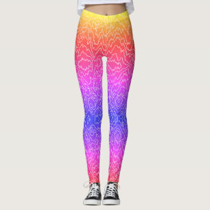 Geometric White Curvy lines on Blue Leggings