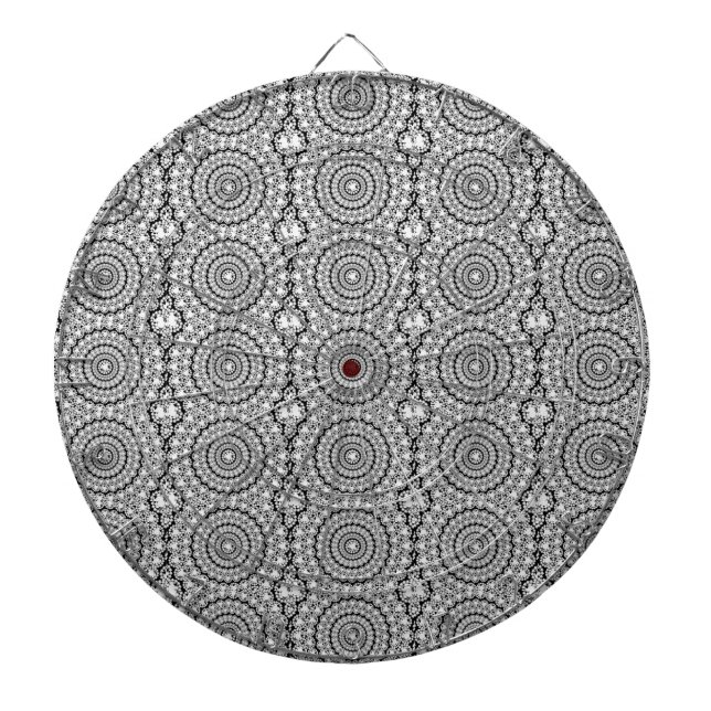 Geometric White Diamonds Glitter Black Background Dartboard (Front)
