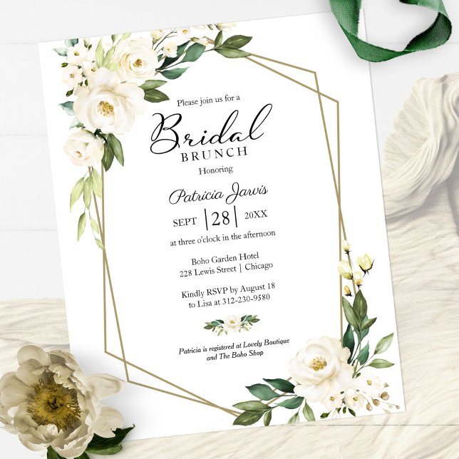 Geometric White Floral Bridal Brunch Invitations (Creator Uploaded)